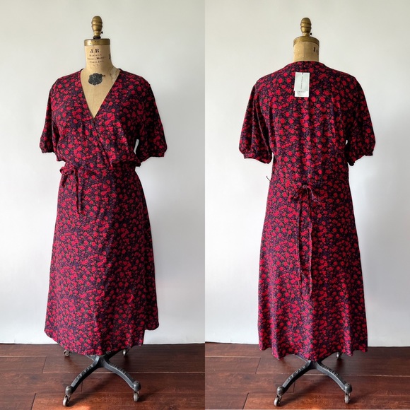 NWT Faithfull The Brand Sumaia Wrap Midi Dress Uma Floral Rayon Size XL US 10 - Picture 5 of 11